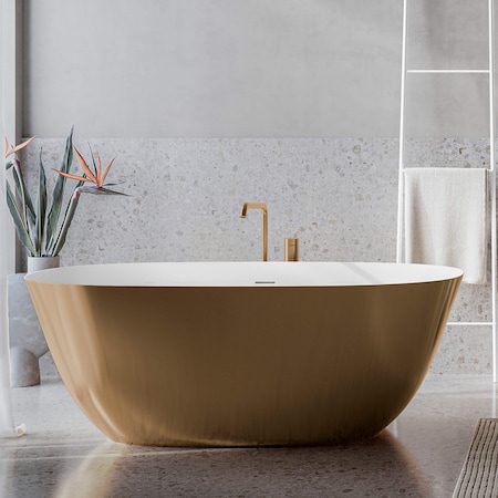 Ruvati 71-inch Matte Gold and White epiStone Solid Surface Freestanding Bath Tub Sinatra RVB6788GW